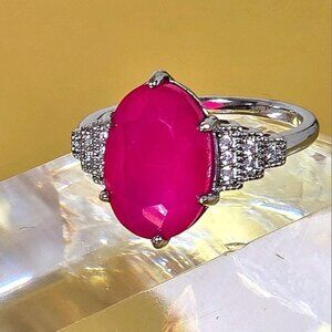 925 Sterling Silver Ring Sz 7.75 with Natural Chalcedony & Cz